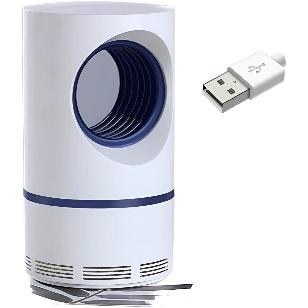 Large white photocatalyst mosquito killer lamp with USB cable on a flat surface