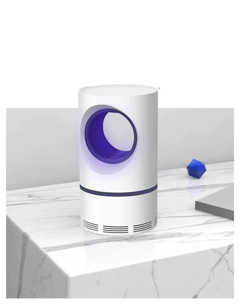 Large white photocatalyst mosquito killer lamp with USB cable on a flat surface