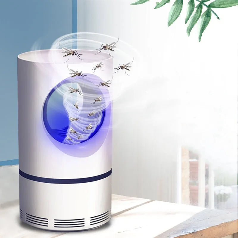 Large white photocatalyst mosquito killer lamp with USB cable on a flat surface