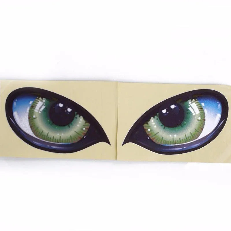 Green self-adhesive car rearview mirror sticker with three-dimensional cat eye design, 12x10cm