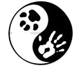 Custom yin yang vehicle sticker with cat and dog paw prints, 14cm by 14cm, black or white car body decal