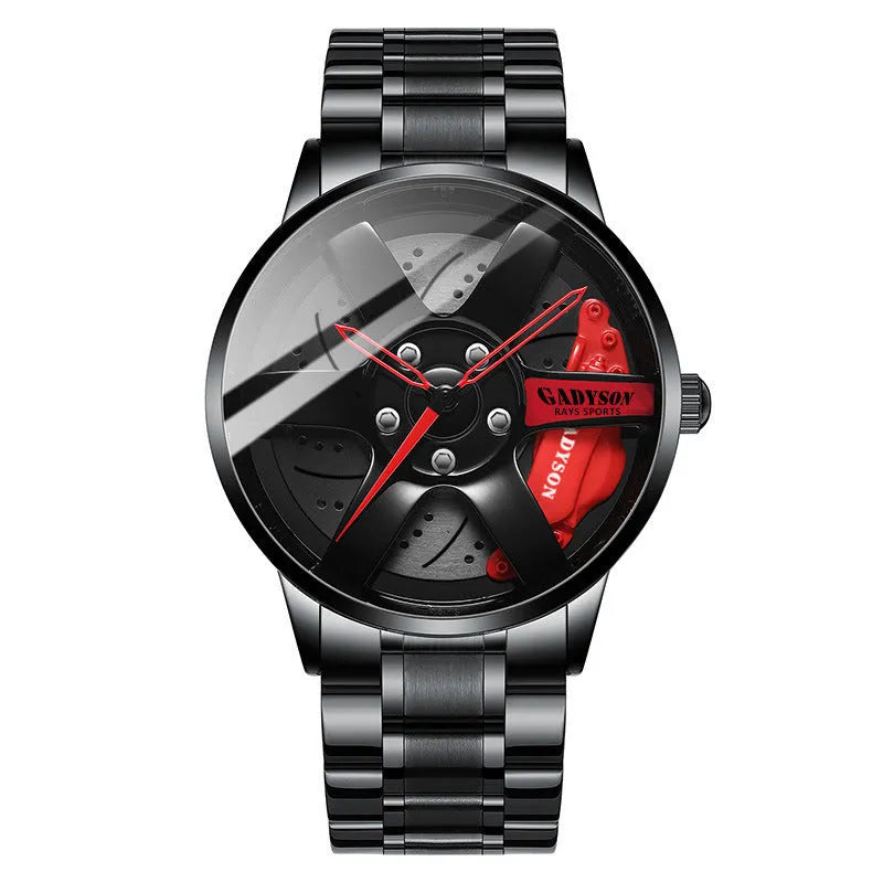 Men's quartz watch with hollow-out dial, alloy mesh strap, 40mm case, stainless steel buckle