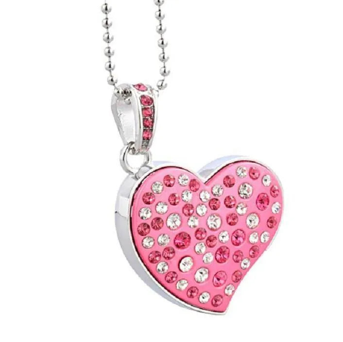Heart shaped USB flash drive with metal shell, drill hole and USB 2.0 connector.