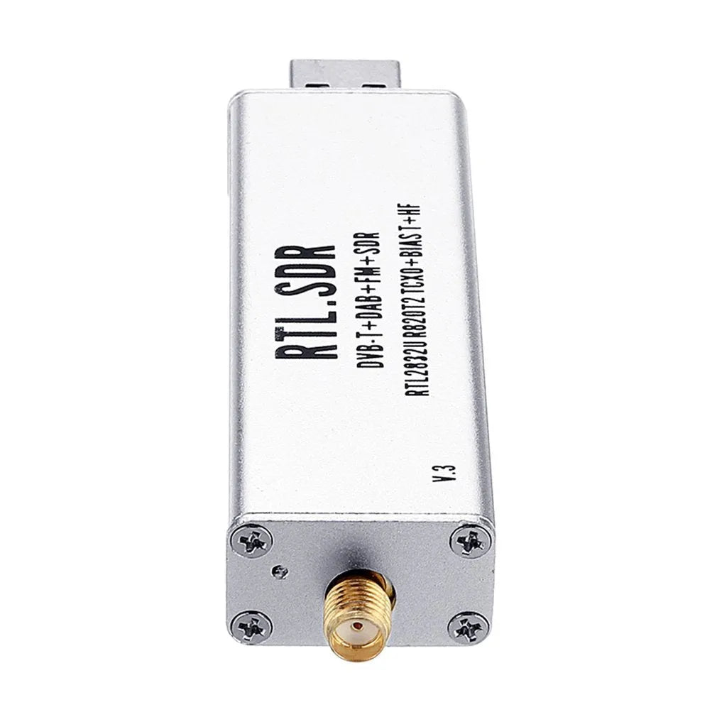 Black metal A300U all-band software radio SDR receiver with gold SMA connector.