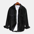 Men's long sleeve corduroy shirt in slim fit, plain pattern, available in black, apricot, green, dark blue