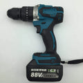 21V cordless impact drill with keyless chuck, lithium battery, and forward/reverse switch on a workbench.