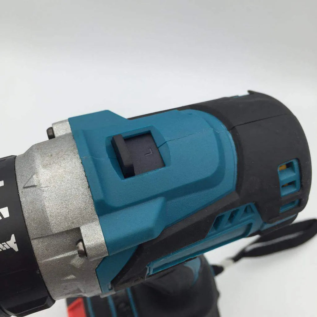 21V cordless impact drill with keyless chuck, lithium battery, and forward/reverse switch on a workbench.