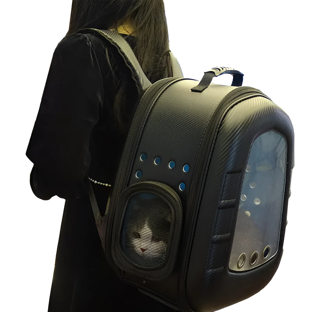 Pet capsule backpack in pink with transparent dome and top handle, for cats and dogs up to 12 kg