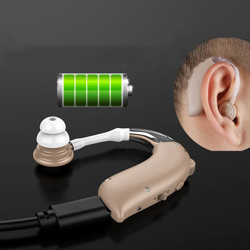 Sound collector hearing aid earphone with charging port and noise reduction technology
