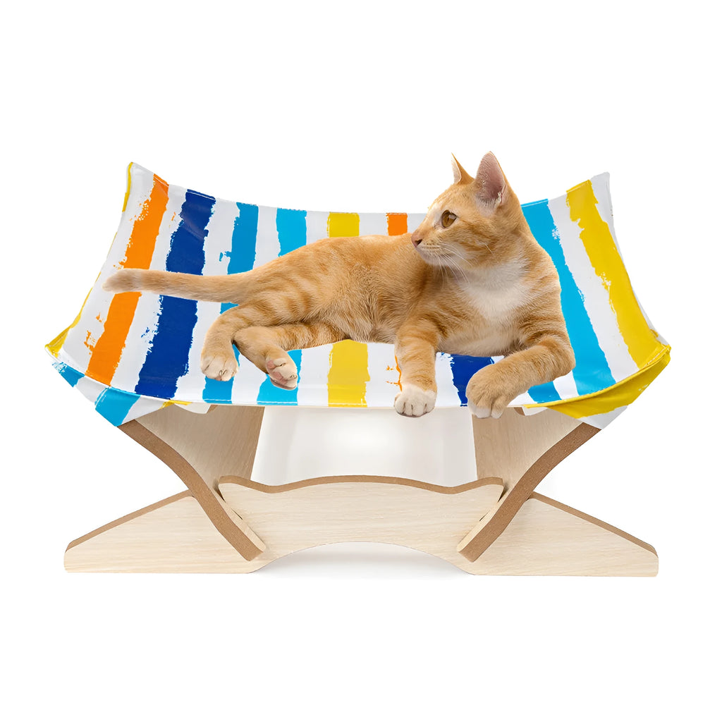 Wooden cat hammock pet bed with Passion stripe cloth cover, one pet hammock with wooden frame