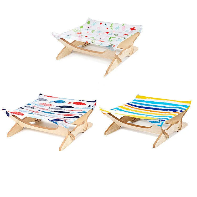 Wooden cat hammock pet bed with Passion stripe cloth cover, one pet hammock with wooden frame