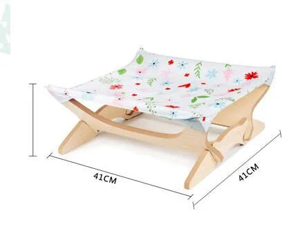 Wooden cat hammock pet bed with Passion stripe cloth cover, one pet hammock with wooden frame