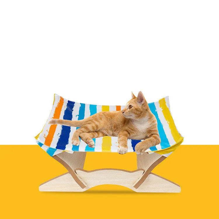 Wooden cat hammock pet bed with Passion stripe cloth cover, one pet hammock with wooden frame