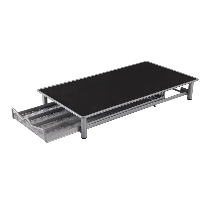 Iron coffee capsule drawer holder in sprayed silver grey on a kitchen worktop