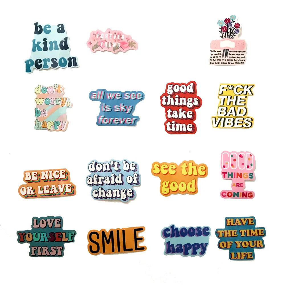 40 inspirational English graffiti stickers, waterproof PVC, 0.08 mm thick, irregular cartoon decals for trolley case and laptop