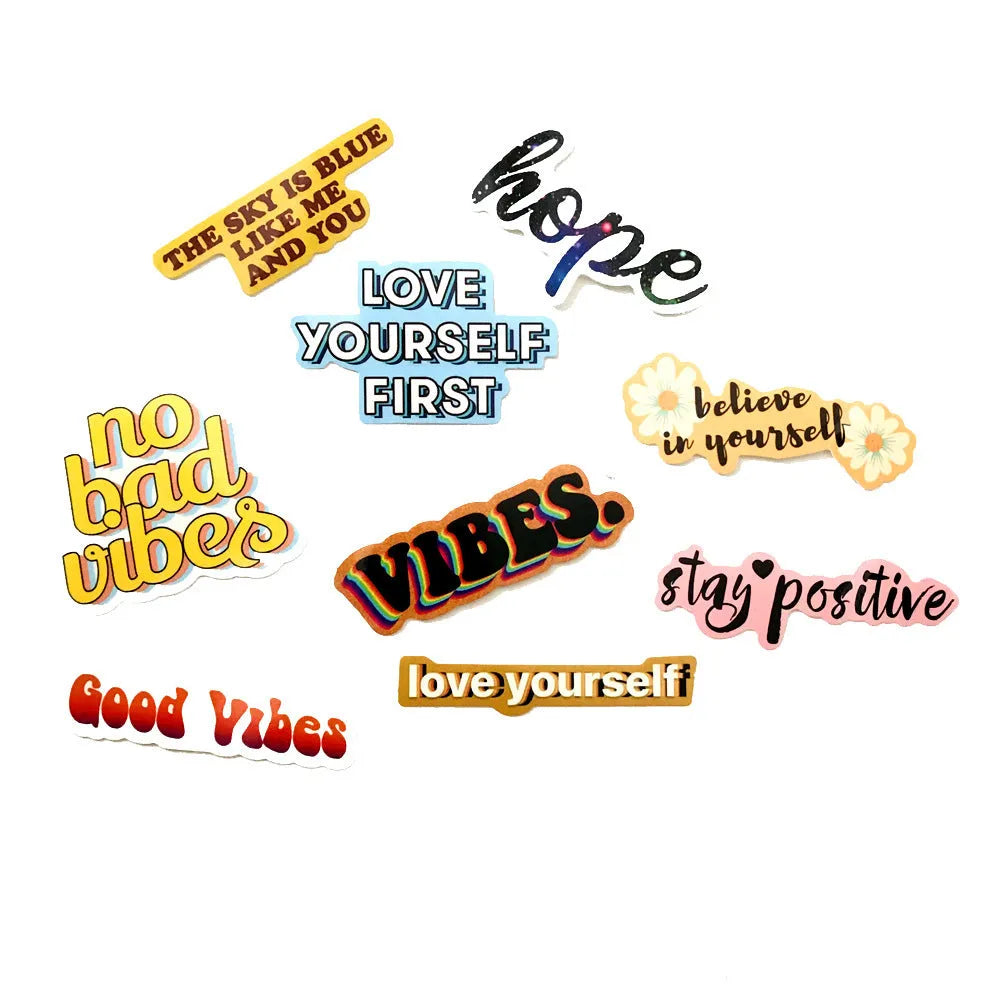 40 inspirational English graffiti stickers, waterproof PVC, 0.08 mm thick, irregular cartoon decals for trolley case and laptop