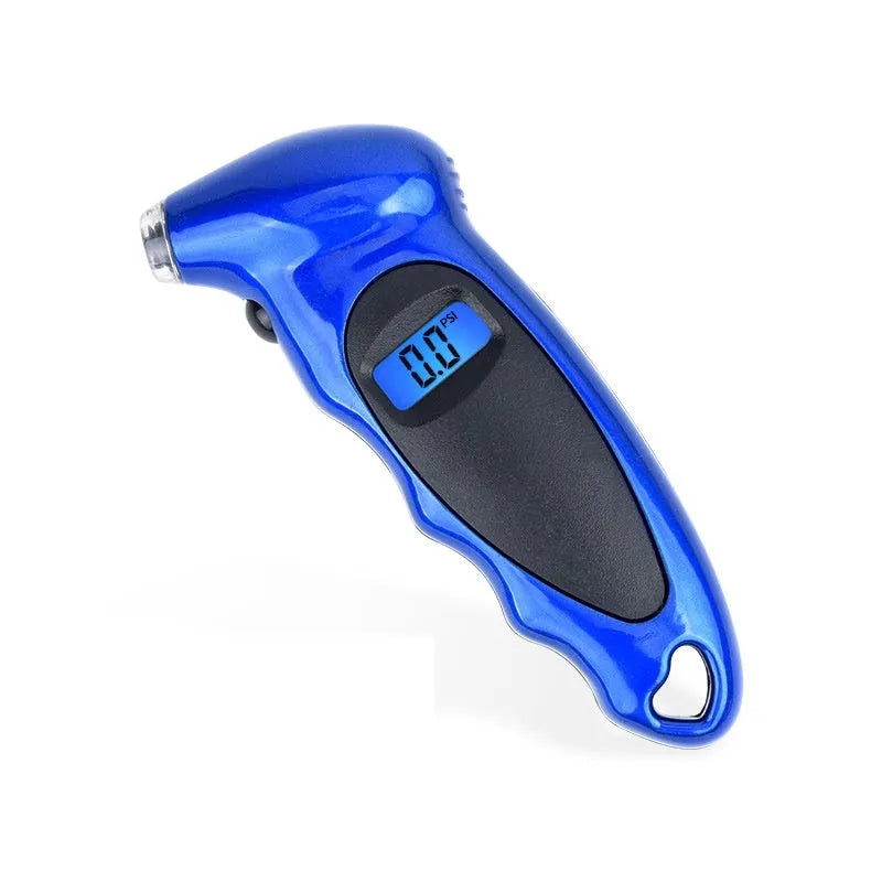 Digital tire pressure gauge reading 0-150 PSI with auto shut-off, compact 13.8x5.6x3 cm