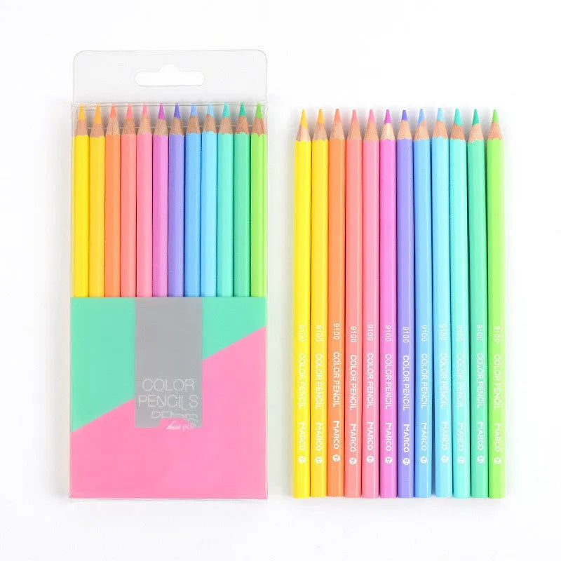 Macaron Series coloured pencils, Marco 9100 model, plastic shell, available in 12 or 24 colours with 2B style option