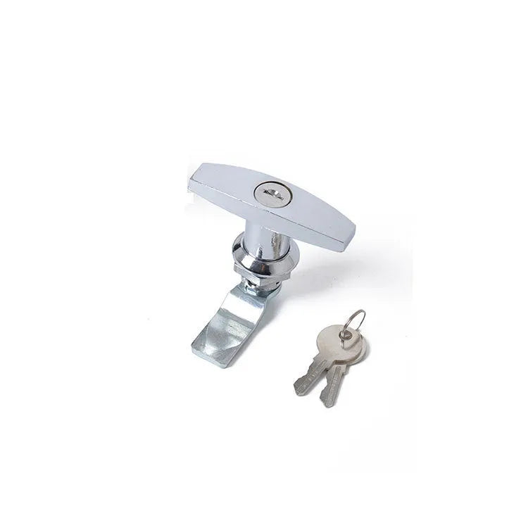 Stainless steel T handle toolbox lock in silver for trailer car auto parts, with two keys