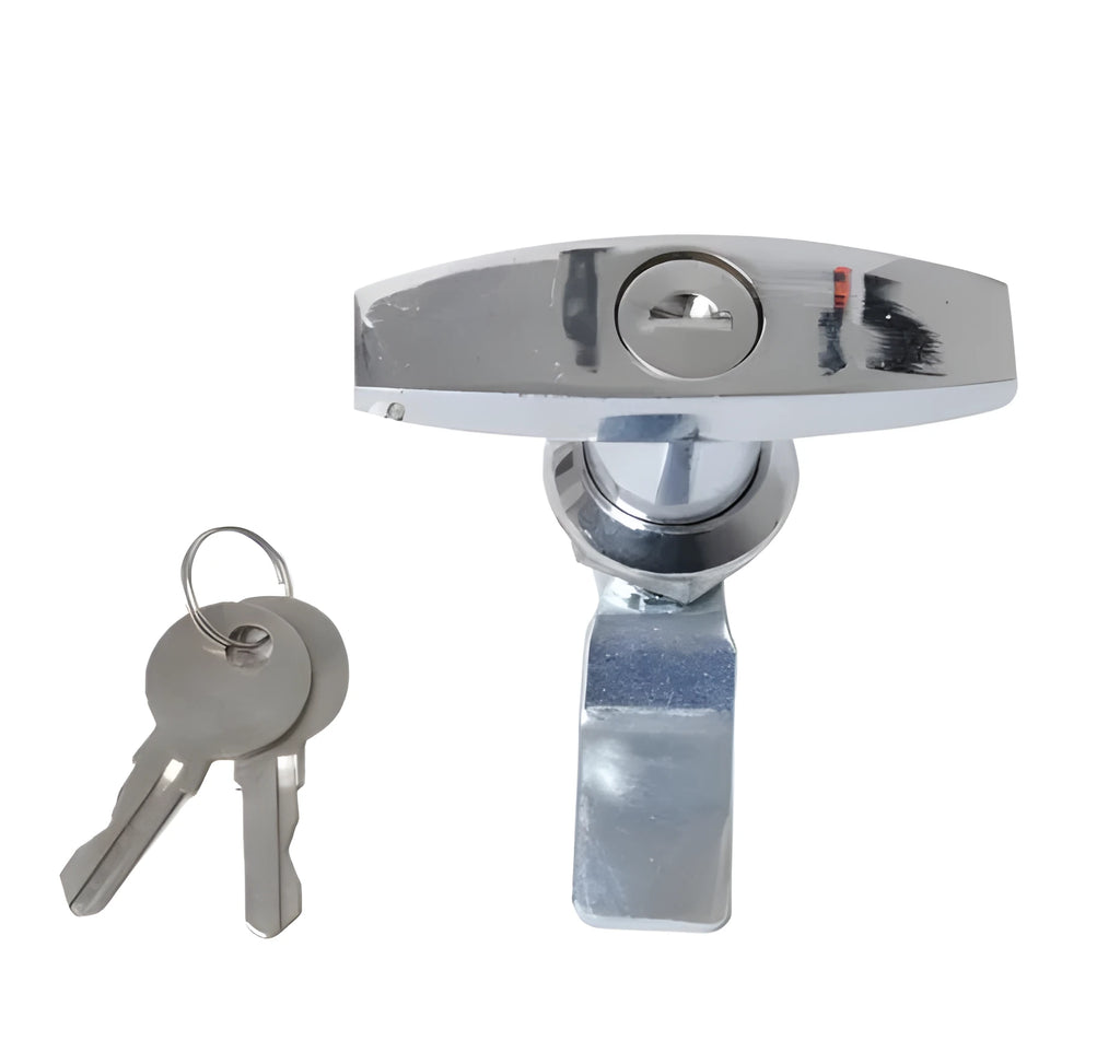 Stainless steel T handle toolbox lock in silver for trailer car auto parts, with two keys