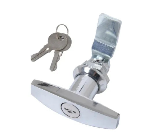 Stainless steel T handle toolbox lock in silver for trailer car auto parts, with two keys
