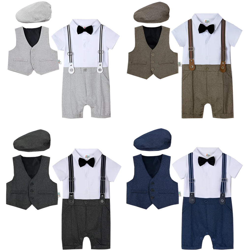 Baby boy one-piece gentleman suit in British style single-breasted cotton polyester blend light grey