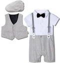 Baby boy one-piece gentleman suit in British style single-breasted cotton polyester blend light grey