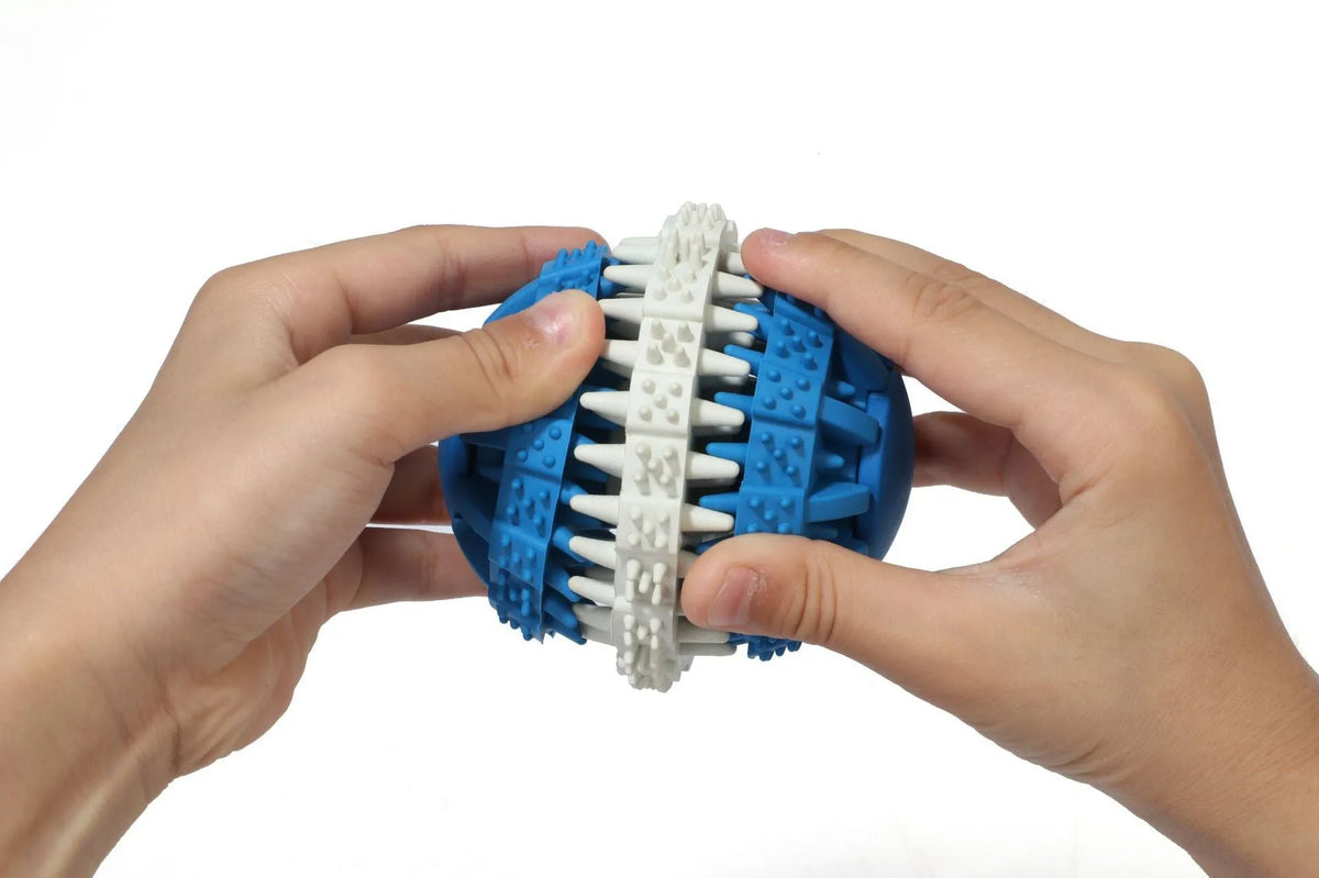 6cm rubber dog chew toy ball in light blue, blue, orange or red for small dogs