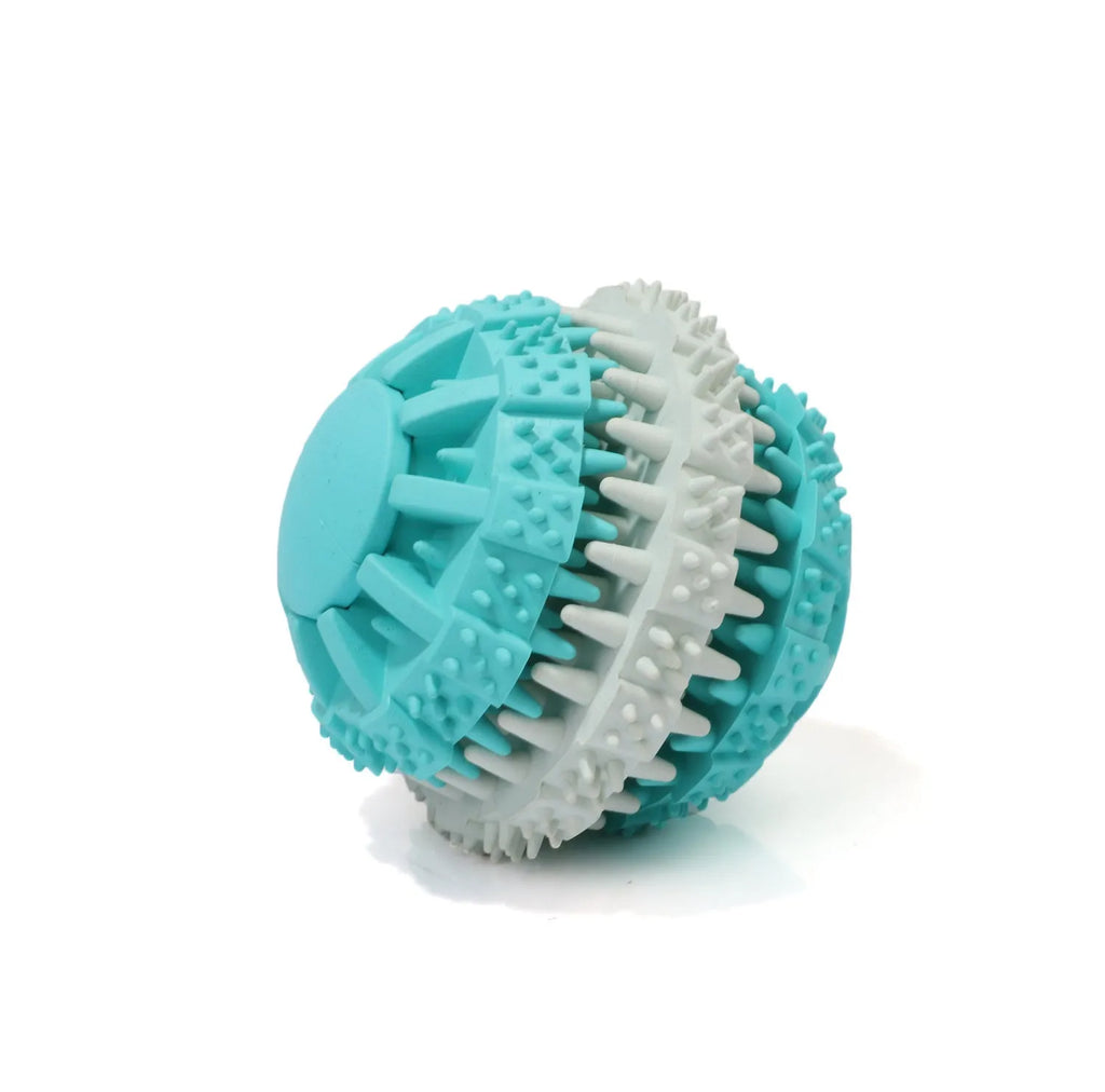 6cm rubber dog chew toy ball in light blue, blue, orange or red for small dogs