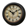A round 6-inch retro European style desk alarm clock with a silent sweep movement on a wooden surface.