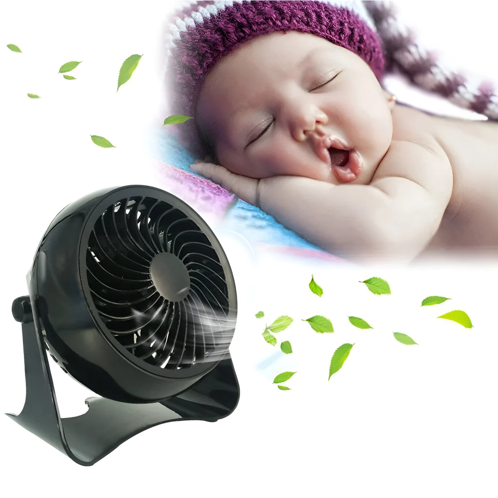 4-inch mini desktop fan black ABS plastic brushless motor USB powered WT-T405 on desk