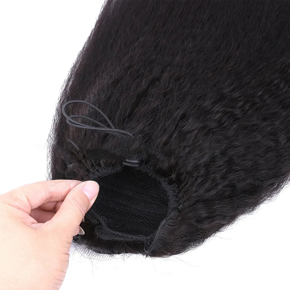 Kinky straight human hair ponytail clip-in extension, hand woven, long hair, star fashion style, 8 to 28 inch lengths