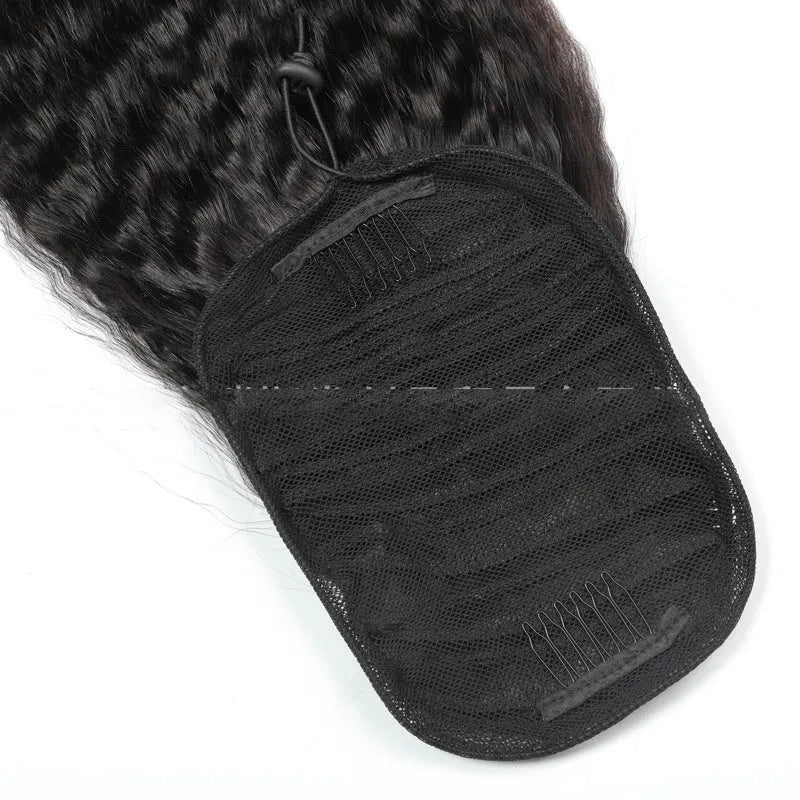 Kinky straight human hair ponytail clip-in extension, hand woven, long hair, star fashion style, 8 to 28 inch lengths