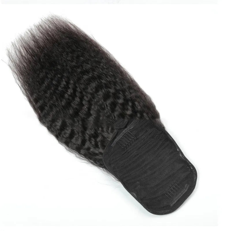 Kinky straight human hair ponytail clip-in extension, hand woven, long hair, star fashion style, 8 to 28 inch lengths