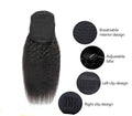 Kinky straight human hair ponytail clip-in extension, hand woven, long hair, star fashion style, 8 to 28 inch lengths