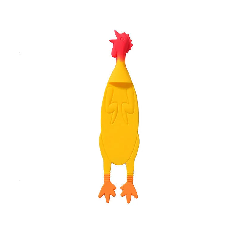 Yellow silicone screaming chicken bookmark, 16cm, with colour box packaging