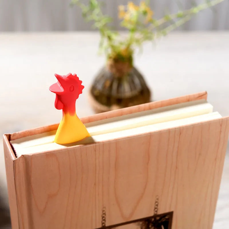 Yellow silicone screaming chicken bookmark, 16cm, with colour box packaging
