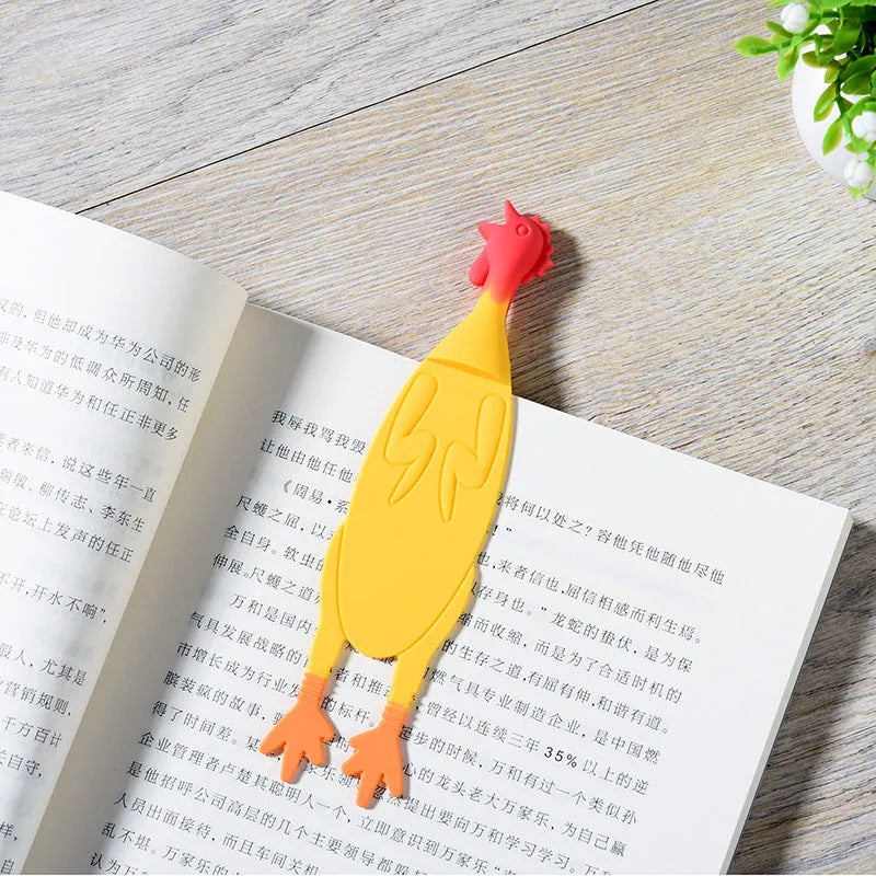 Yellow silicone screaming chicken bookmark, 16cm, with colour box packaging