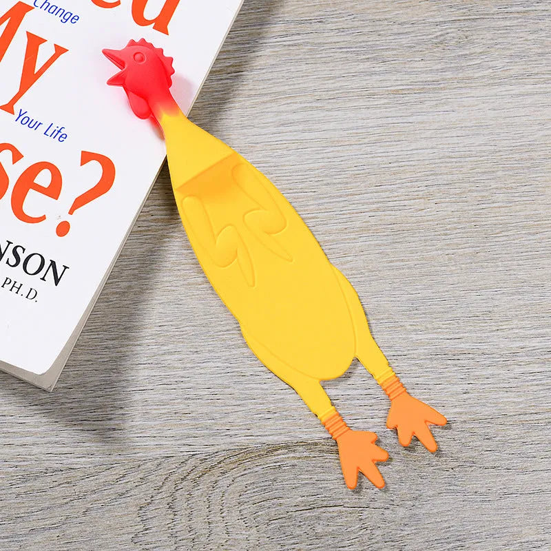 Yellow silicone screaming chicken bookmark, 16cm, with colour box packaging