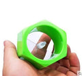 Yellow and green ABS plastic spiral vegetable cutter for slicing cucumbers, showing 8cm diameter.