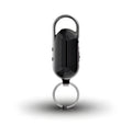 Black zinc alloy portable voice recorder with USB cable and earphones.