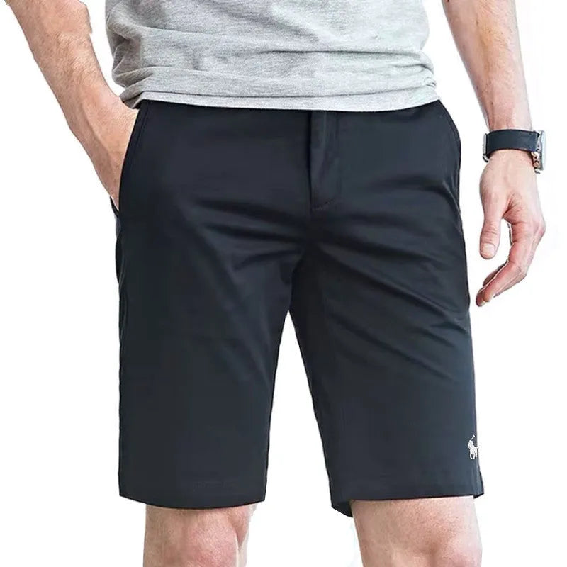 Men's white polo business work shorts with straight cargo cuff and pocket trim
