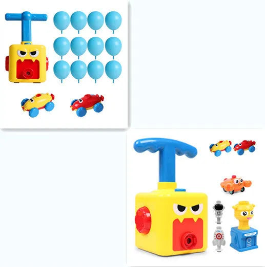 Children's air balloon powered car toy set with 2 ABS plastic cars and 12 balloons on a white background