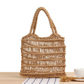 Women's woven straw shoulder bag in square vertical design with soft handles in white colour option