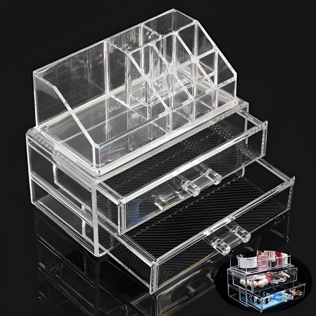 Clear foldable acrylic storage organiser box with transparent sides showing 18-litre capacity