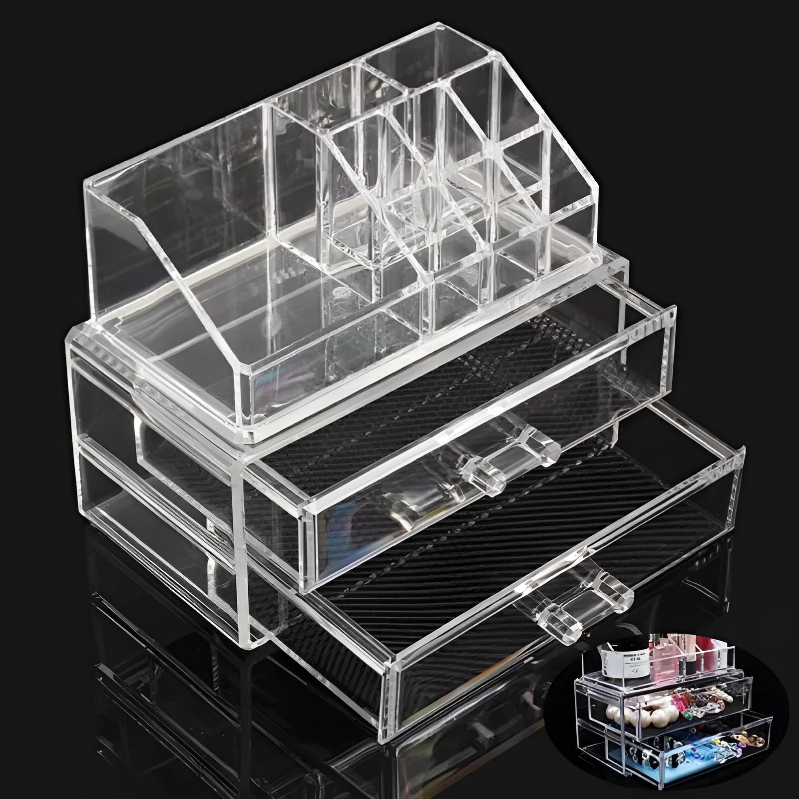 Clear foldable acrylic storage organiser box with transparent sides showing 18-litre capacity