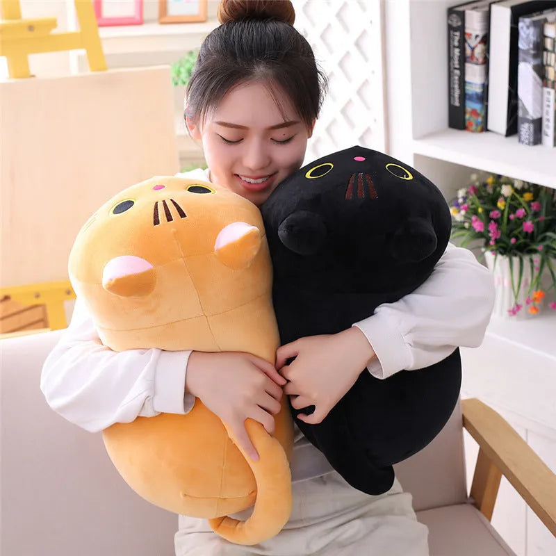 Grey fat cat plush doll with soft spandex exterior and down cotton filling measuring approximately 50cm