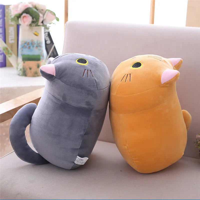 Grey fat cat plush doll with soft spandex exterior and down cotton filling measuring approximately 50cm