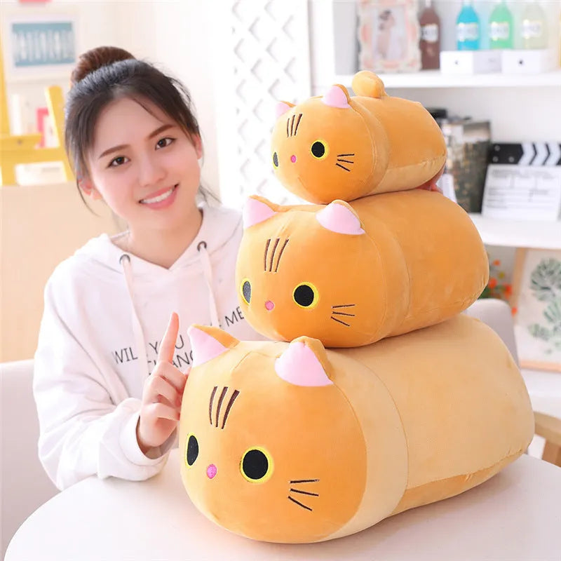 Grey fat cat plush doll with soft spandex exterior and down cotton filling measuring approximately 50cm