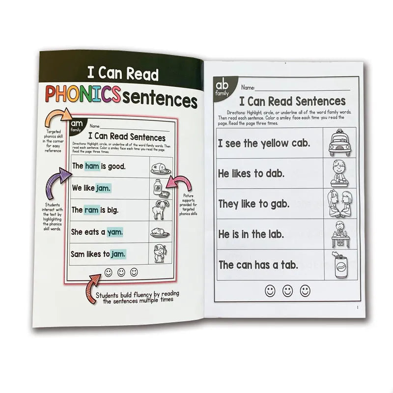 A5 English phonics reading worksheet for children aged 6+ measuring 21cm by 14cm